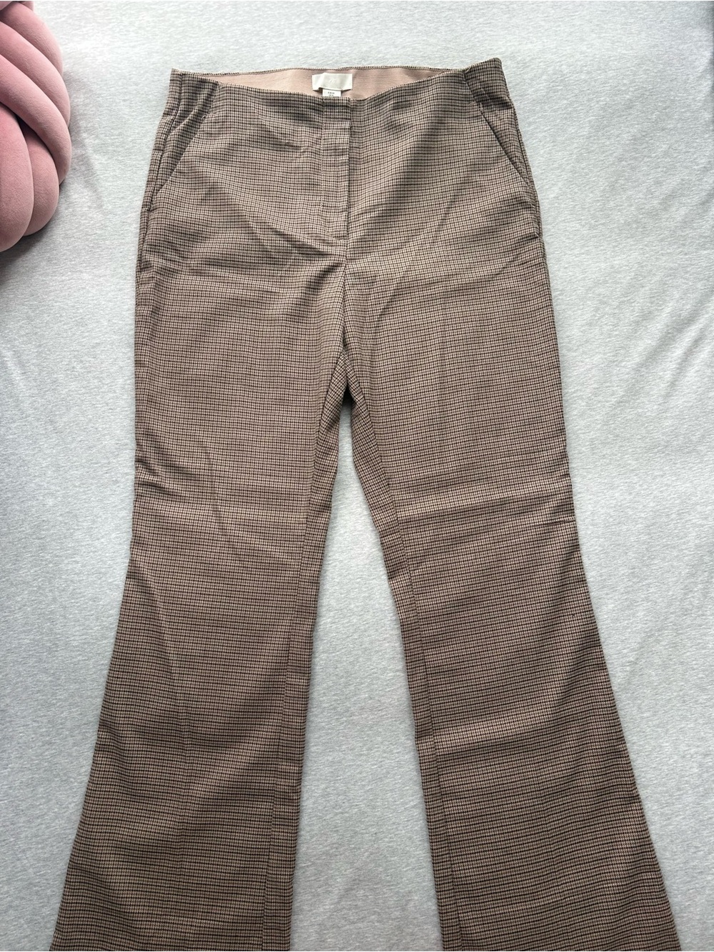 Tailored Brown Houndstooth Flarred-Leg Pants